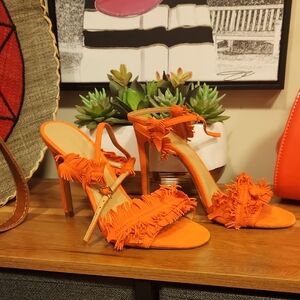 Banana Republic Orange Fringe Stiletto Sandals